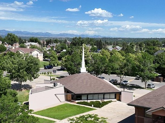 Aerial view of the church campus